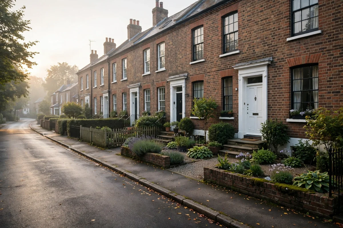 Brick townhouses on a Newark street