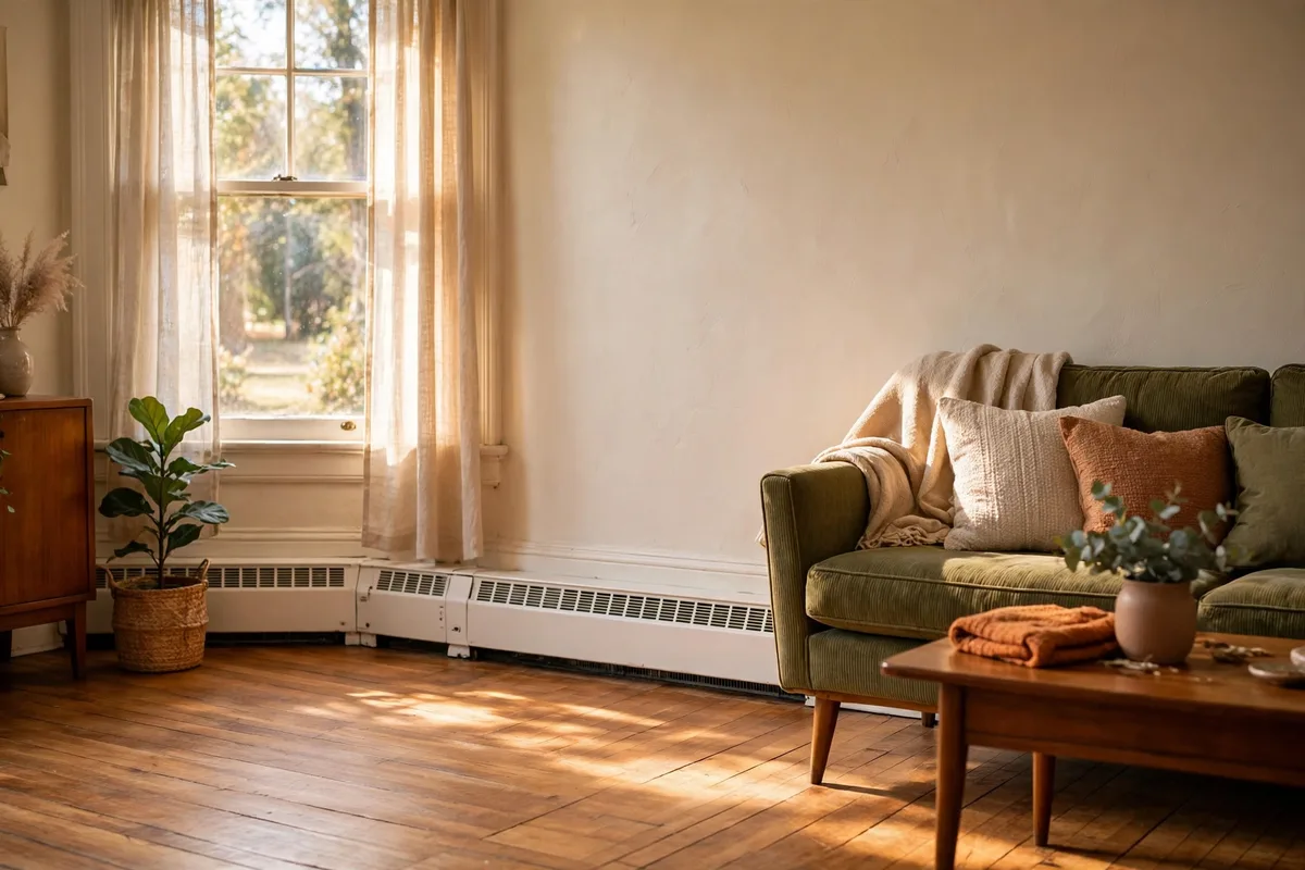 Baseboard heater along the wall of a Wilmington Manor living room